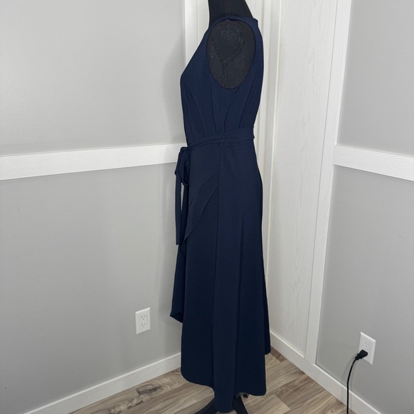 Anne Klein Midi Dress Womens 4 Navy Blue Sleeveless Belted Asymmetrical - Picture 5 of 9